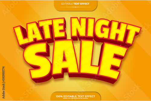editable 3D late night sale advertising vector text effect  with yellow background design use for logo or campaign 