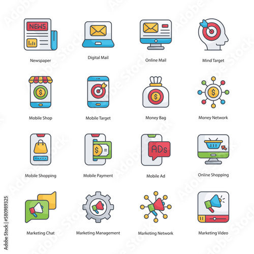 Digital Marketing vector Fill Outline Icon Design illustration. Digital Marketing Symbol on White background EPS 10 File set 4 