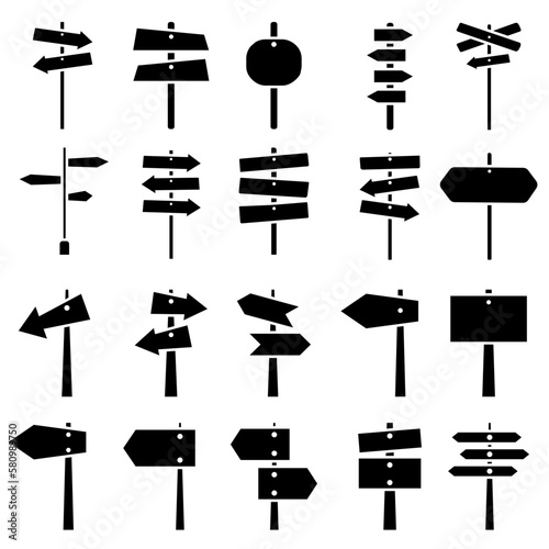 Direction board icon vector set. pointer illustration sign collection. route symbol.