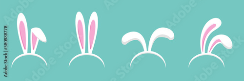 Set of cartoon rabbit ears in a flat design