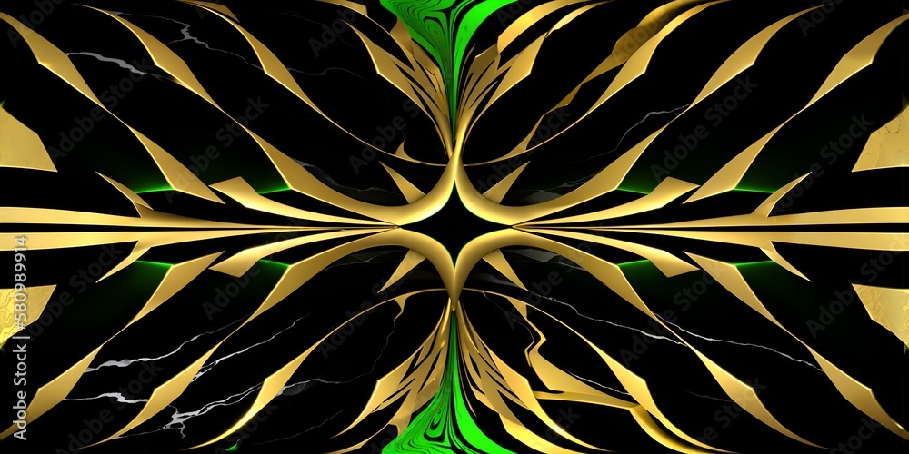 Fototapeta premium modern computer animation in liquid black and green marble. kiakiaa style design. Ai generative technology vr ready, abstract background