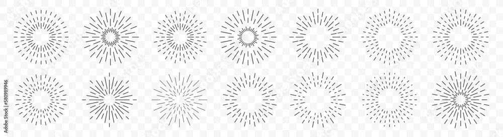 Sunburst element collection. Set of sunbeam radial sun ray Sunburst element collection. Set of sunbeam radial sun ray