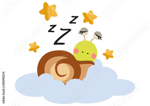Cute snail sleeping on the cloud