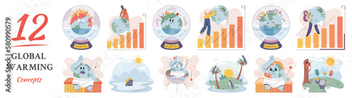 Climate change weather global greenhouse warming risks metaphor concept. Save planet. Compared planet with renewable eco resources consumption global warmings burning alternative. Environment Day