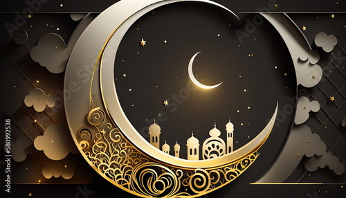 Islamic festival eid mubarak crescent moon religious background, vector illustration, Made by AI,Artificial intelligence