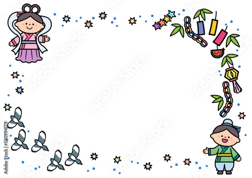 イラストフレーム　七夕まつり　織り姫と彦星.