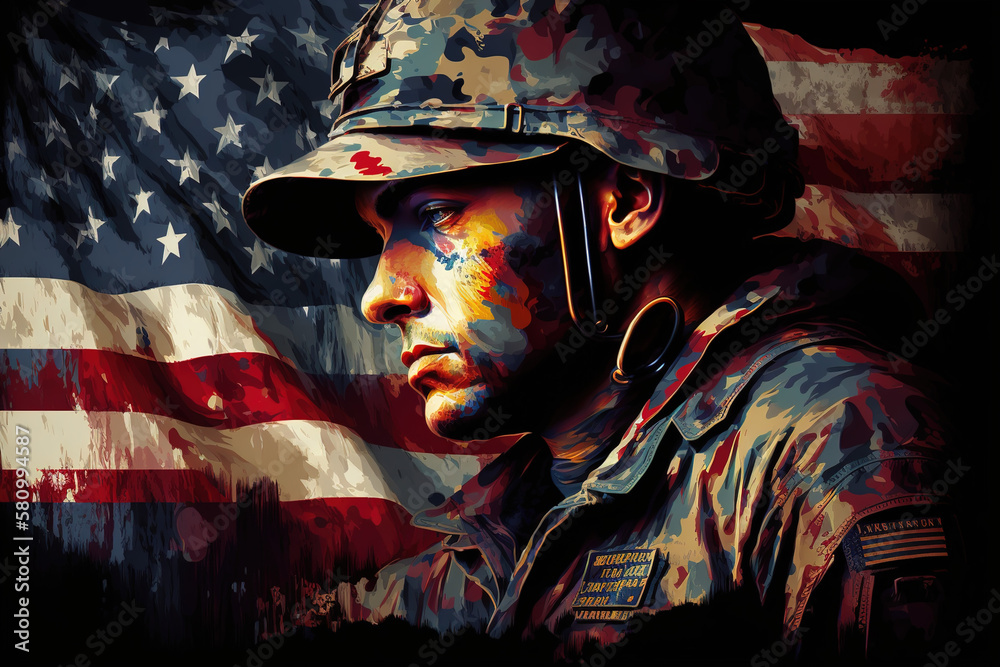 Illustration veterans day, usa flag background. generate by ai - obrazy, fototapety, plakaty 