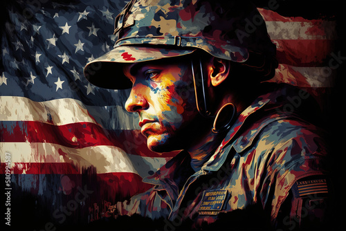 Illustration veterans day, usa flag background. generate by ai photo