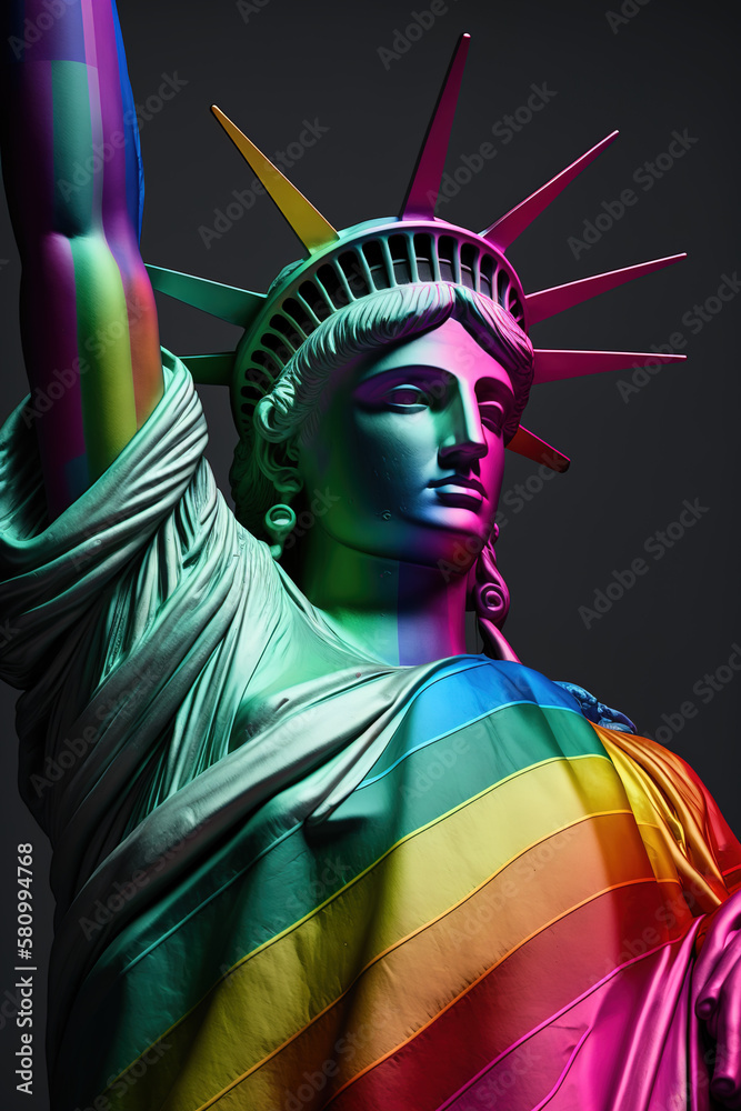 Libunity Flag Statue of Liberty with colors of the LGTB flag. Generate by ai Stock ...