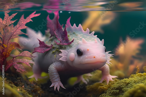 Stunning unusual amphibian   Close up of an axolotl  Generative AI