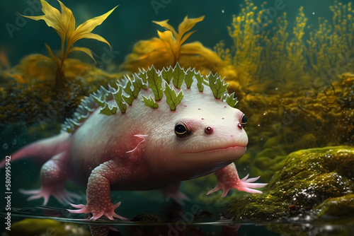 Stunning unusual amphibian, Close up of an axolotl, Generative AI