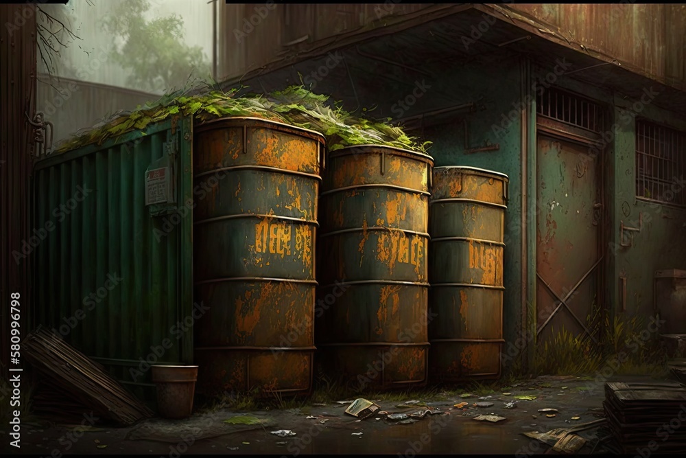 large containers for storage of rotting garbage behind restaurant