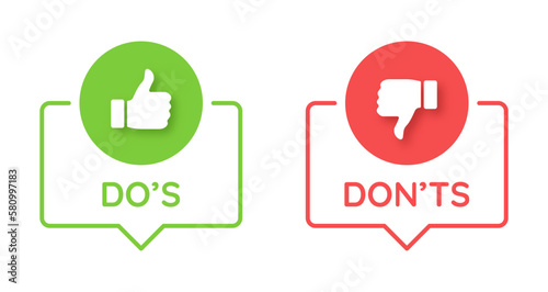 Do's and Dont's speech bubble label with thumb icons.