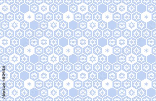 Seamless Geometric Blue Hexagons Pattern. Honeycomb Structure.