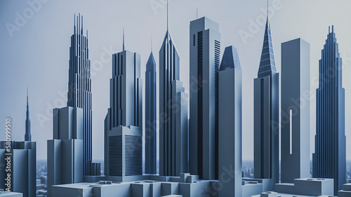 3d illustration  Abstract background with blue skyscrapers  Generative AI
