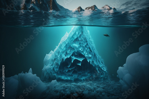 iceberg concept, underwater risk, dark hidden threat or danger concept. Generative IA. photo