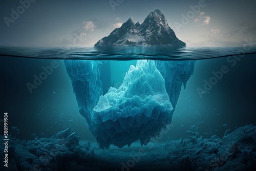 iceberg concept, underwater risk, dark hidden threat or danger concept. Generative IA. photo