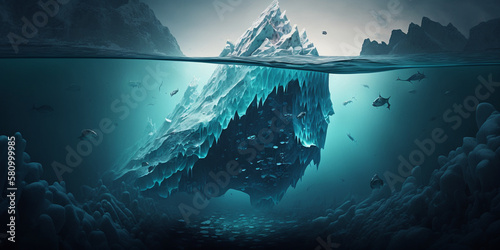 iceberg concept, underwater risk, dark hidden threat or danger concept. Generative IA. photo