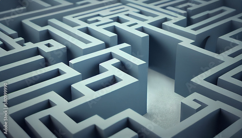 Maze graphics, labyrinth in perspective, Logic challenge. Problem solve concept. AI generative content