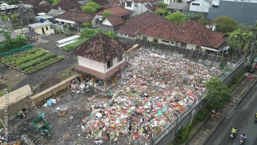 high up aerial of a junk yard in suburban Den Pasar, Bali, Indonesia. photo