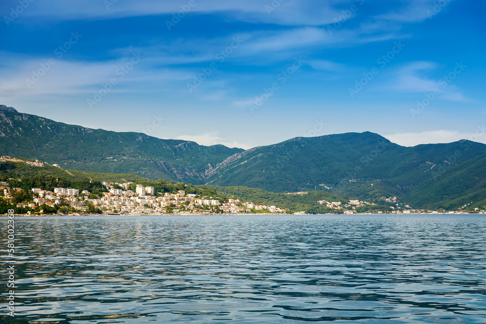 Beautiful seascape with Herceg Novi town from water