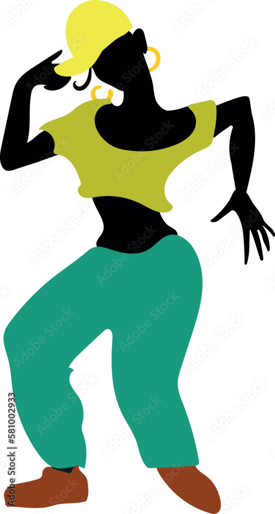 Silhouette of hip-hop dancer isolated on white background	