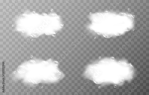 Vector foam with bubbles on an isolated transparent background. Foam, bubbles png. Detergent png. Shampoo, bath foam.