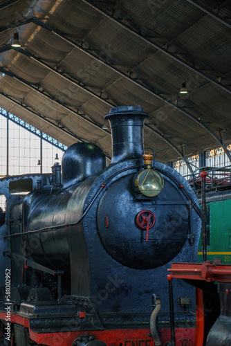 Old steam train engine at the station