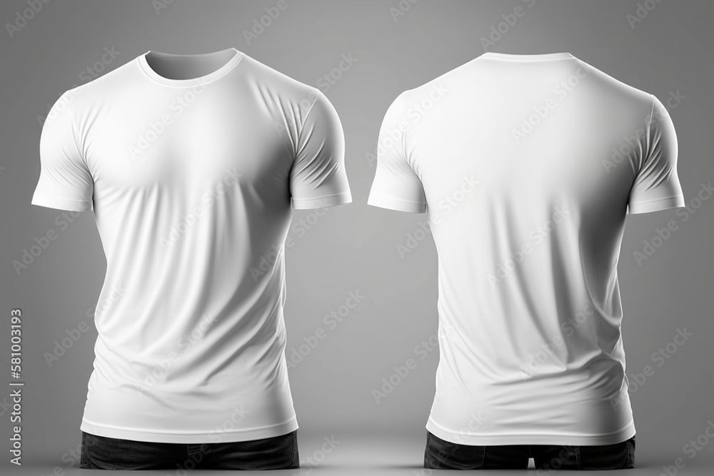 T-shirt mockup. full White blank t-shirt front and back views. whitout ...