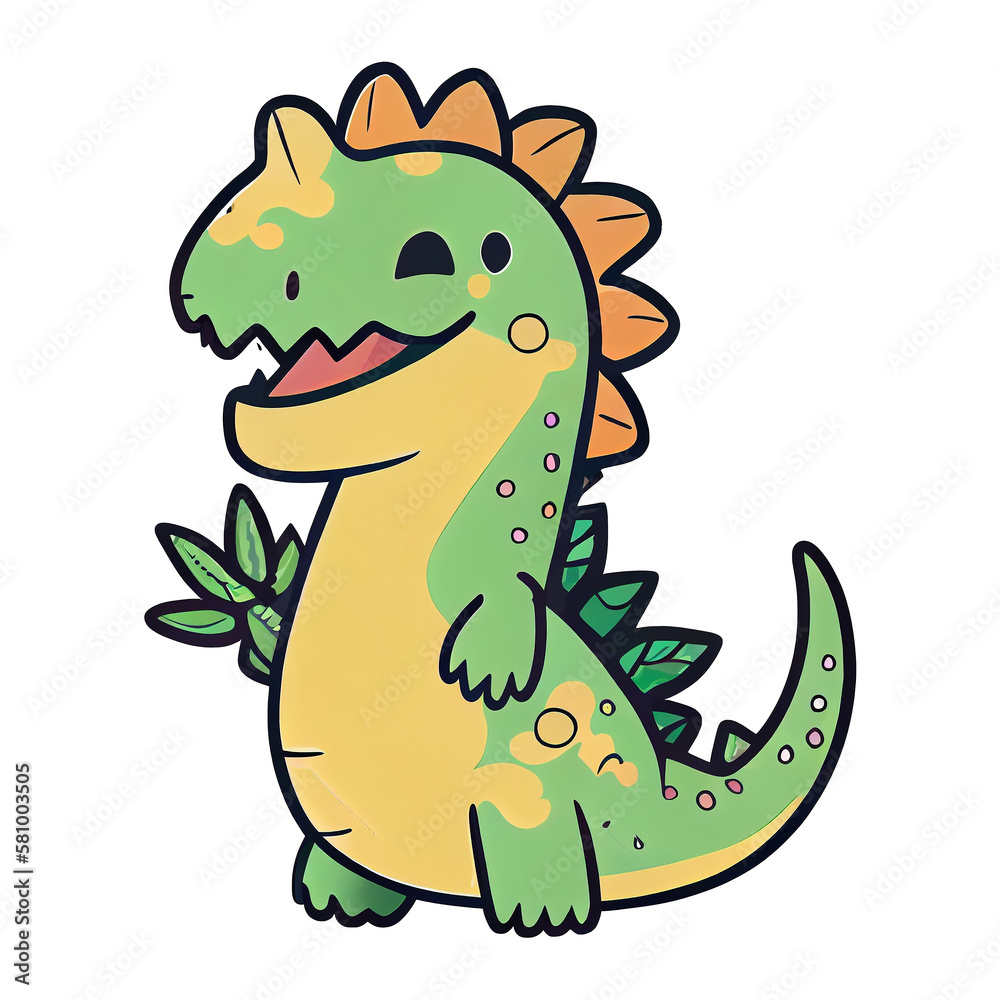 Funny cute dinosaur kawaii cartoon character illustration transparent background, sticker dino logo PNG, Generative AI Funny cute dinosaur kawaii cartoon character illustration transparent background, sticker dino logo PNG, Generative AI