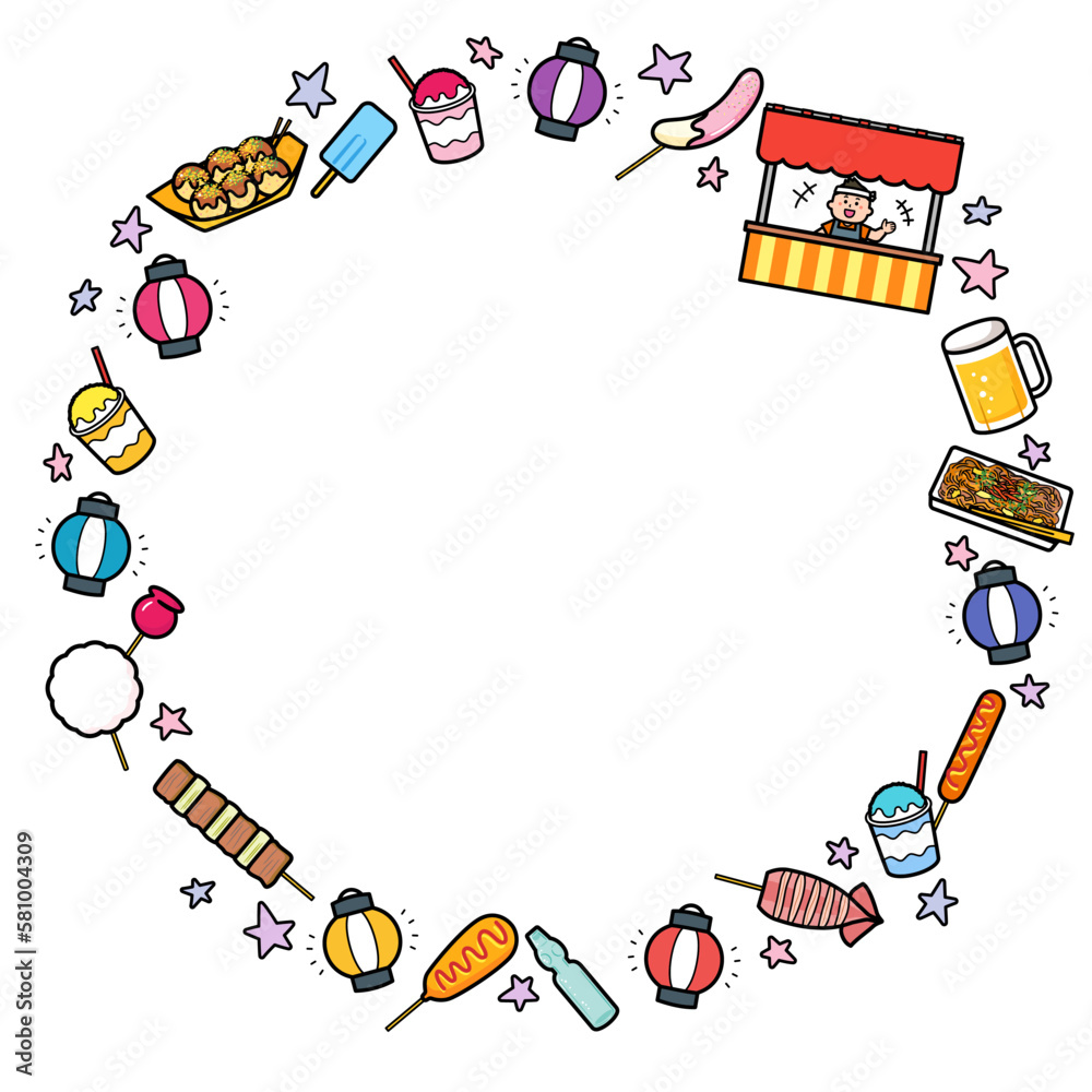 Obraz premium イラストフレーム 夏祭り・縁日