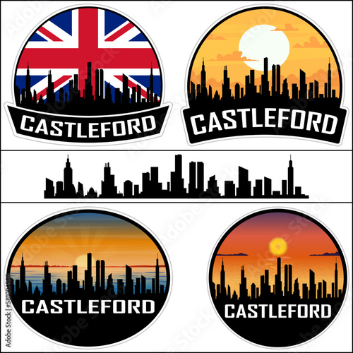 Castleford Skyline Silhouette Uk Flag Travel Souvenir Sticker Sunset Background Vector Illustration SVG EPS AI photo