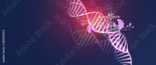 DNA helix concept of new ideas with Digital Virtual analysis chromosome DNA test of human in situations disease COVID-19 virus on hands in 3D illustration. Of free space for texts and creativity.