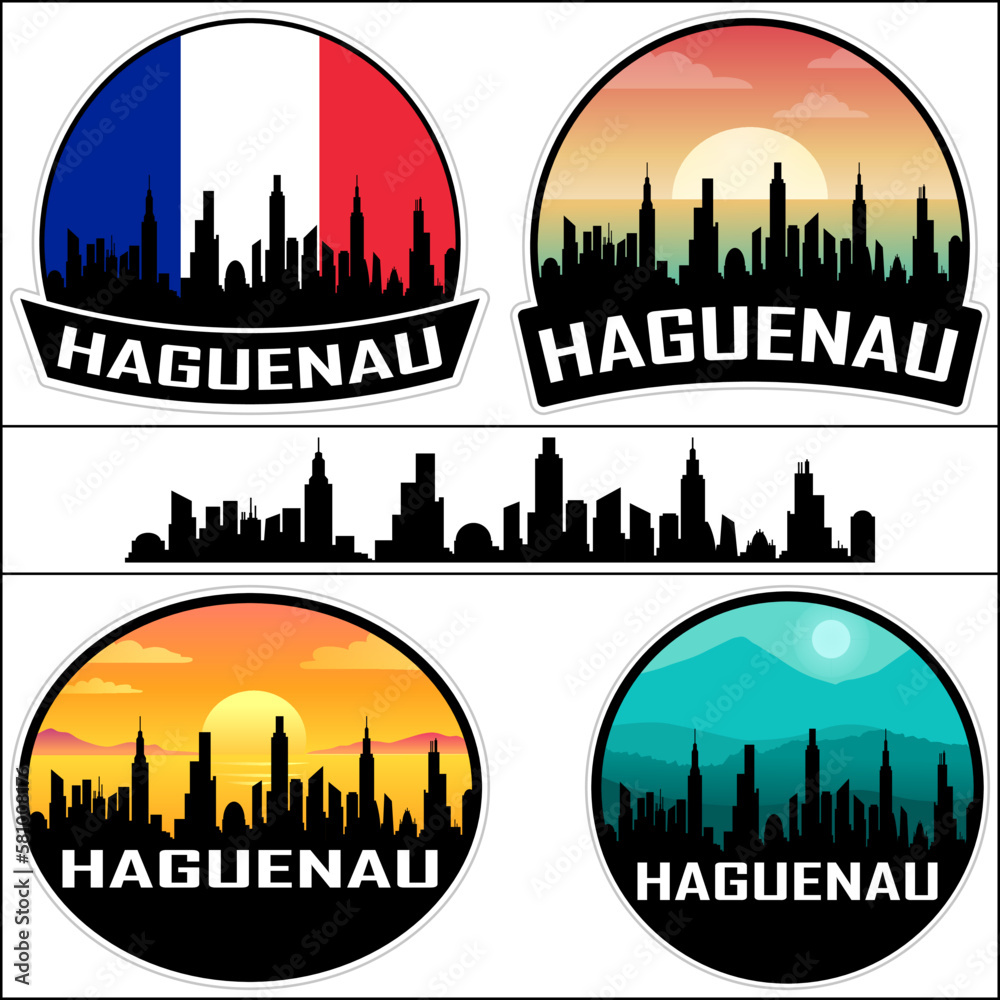 Haguenau Skyline Silhouette France Flag Travel Souvenir Sticker Sunset Background Vector Illustration SVG EPS AI