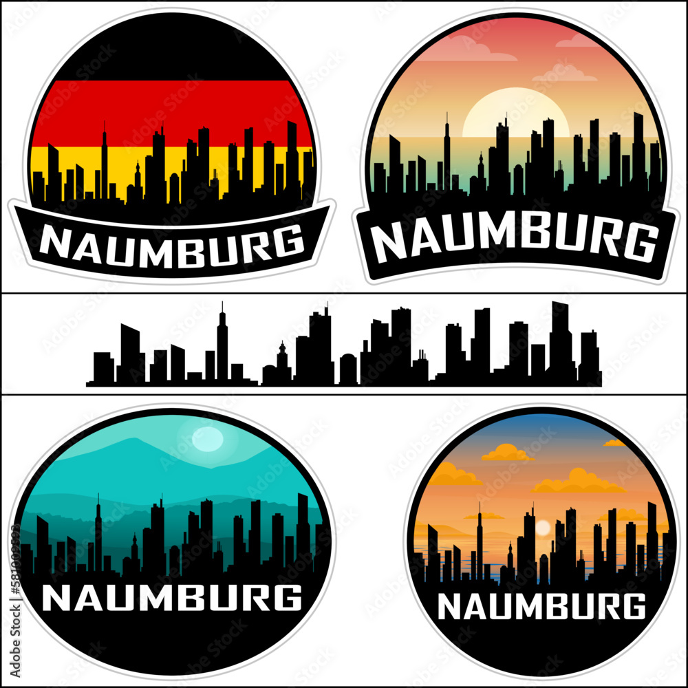 Naumburg Skyline Silhouette Germany Flag Travel Souvenir Sticker Sunset Background Vector Illustration SVG EPS AI