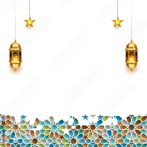 islamic luxury colorful pattern ramadan or ramadhan banner for eid al fitr adha ramzan milad un nabi mubarak background	