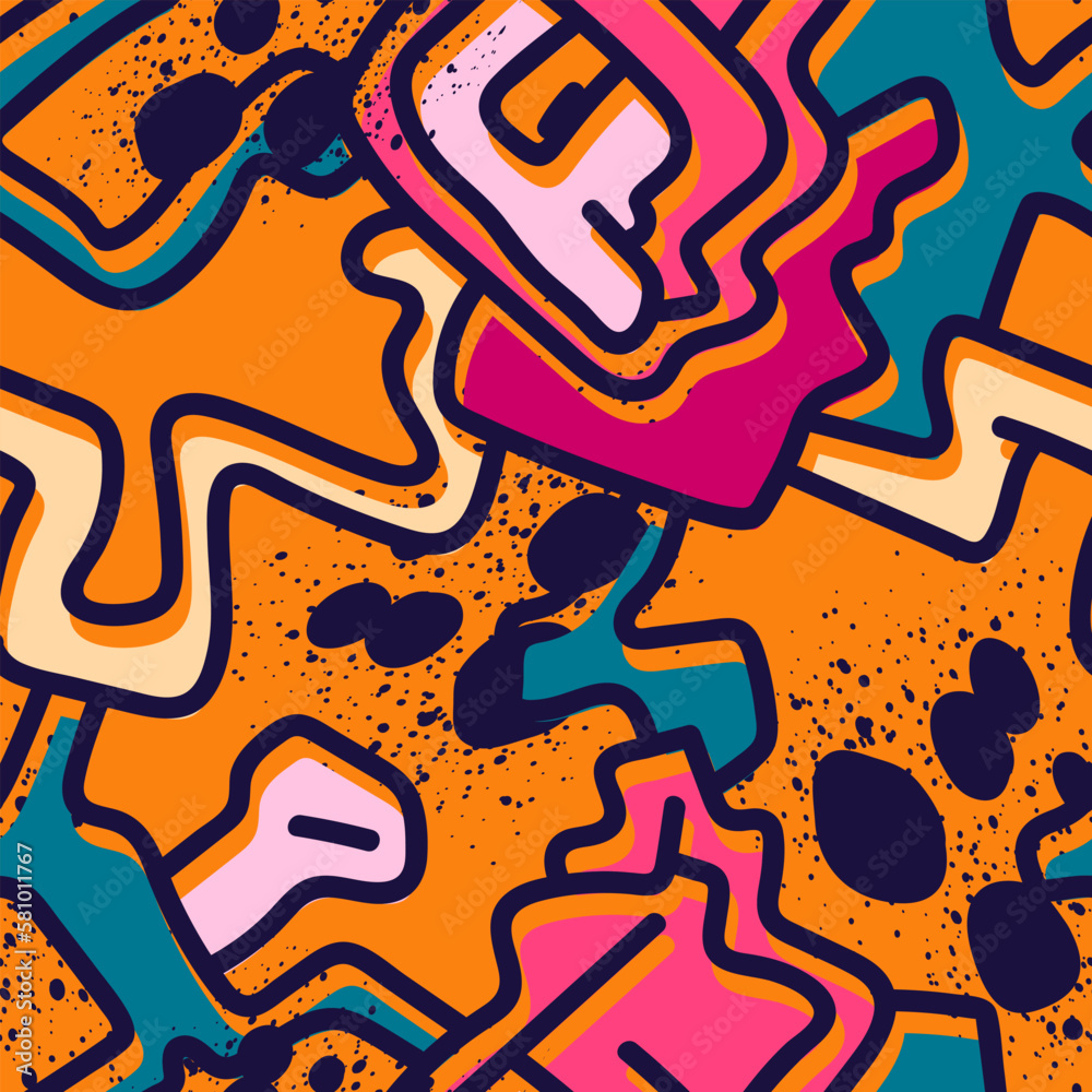 Unique abstract seamless artwork with psychedelic colorful patterns