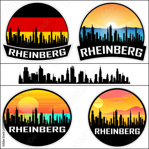 Rheinberg Skyline Silhouette Germany Flag Travel Souvenir Sticker Sunset Background Vector Illustration SVG EPS AI photo