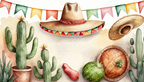 Cinco de Mayo Banner background with text copy space, Generative AI