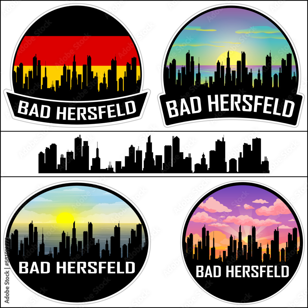 Bad Hersfeld Skyline Silhouette Germany Flag Travel Souvenir Sticker Sunset Background Vector Illustration SVG EPS AI