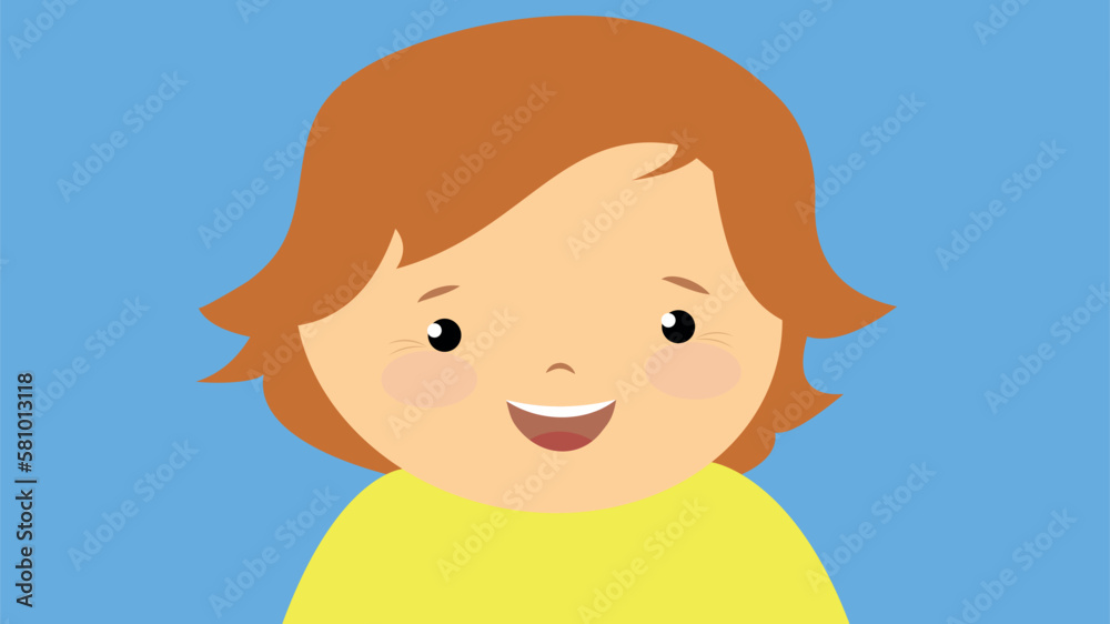 Cute cartoon smiling little boy on blue background. Vector illustration.