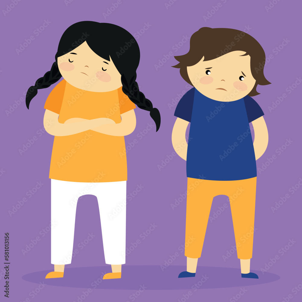 Girl and boy with bad mood. Vector illustration in flat style. Girl and boy with bad mood. Vector illustration in flat style.