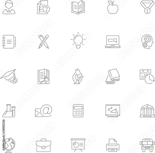 Collection of education and learning linear icons. Vector illustration