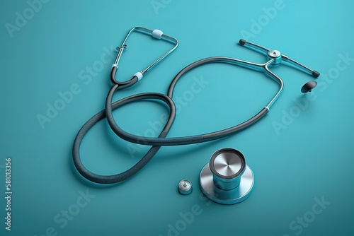 healthcare and medical industry. doctor stethoscope on blue background. banner with copy space, AI generated