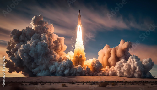 Fototapeta Naklejka Na Ścianę i Meble -  Epic rocket launch, Generative AI