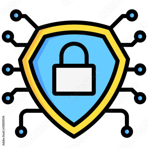 security icon on metal internet button, digital security system