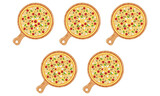 Sliced pizza, sliced pizza view, sliced into triangles, pizza on a wooden board, set pizza on a white background eps10