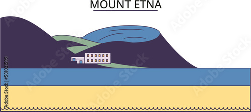 Italy, Mount Etna tourism landmarks, vector city travel illustration