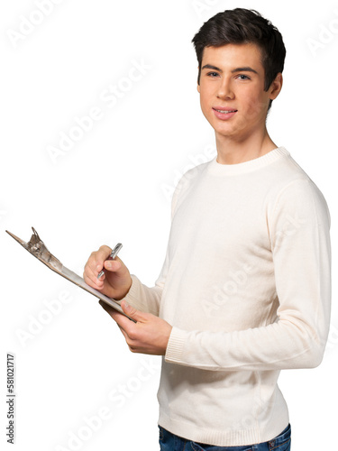 young teen with a clipboard