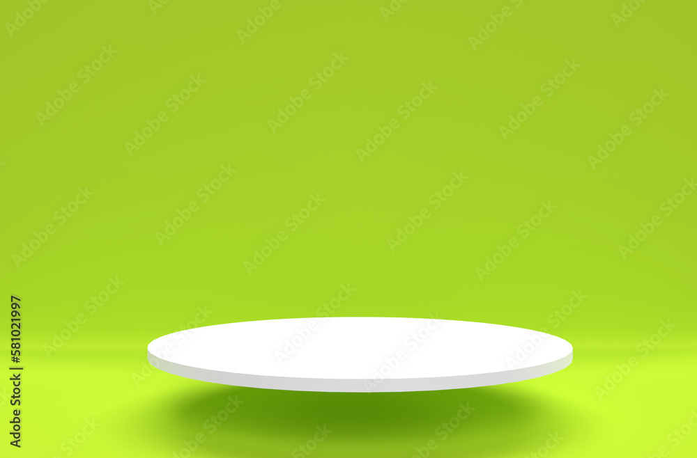 White podium shelf or empty pedestal display on vivid green summer background with minimal style. Blank stand for showing product. 3D rendering.
White podium shelf or empty pedestal display on vivid green summer background with minimal style. Blank stand for showing product. 3D rendering.
